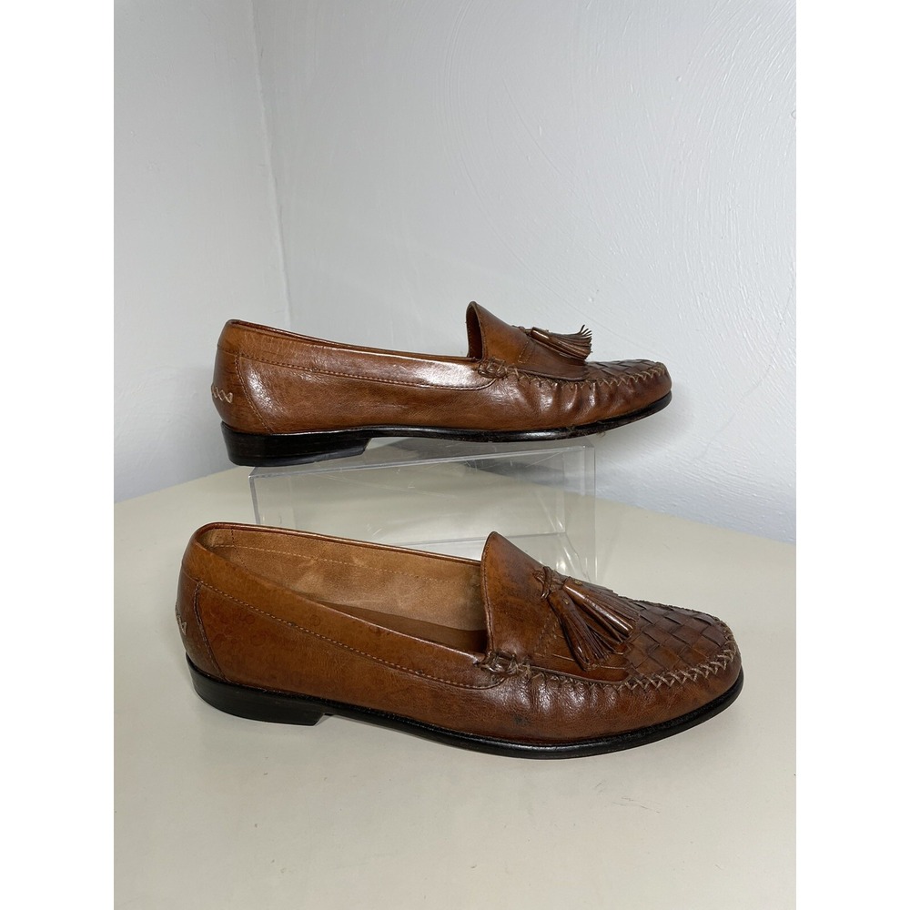 COLE HAAN Mens' Brown Leather Braided Tassel Loafers Sz 8,5 D